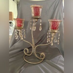 Elegant 7 Silver Candelabra with Red Accents